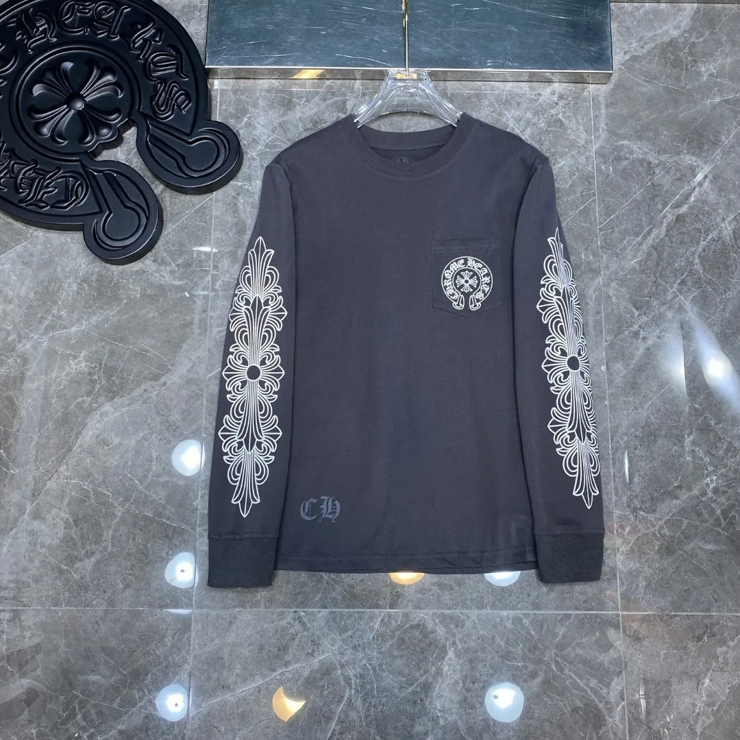 P160 Chrome Hearts long T series, counter synchronized, classic cross horseshoe flower arms ⭐ long-sleeved T-shirt, city limited edition ❤ special customized version 1:1 high weight fabric Recommended colors: white, black, mud gray, code size: S, M, L, XL.